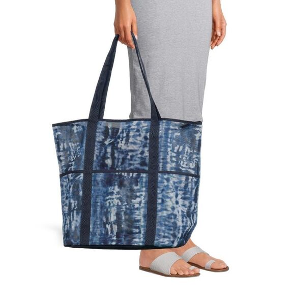 Navy Blue Tie-dye Printed Mesh Tote Bag - Picture 3 of 4